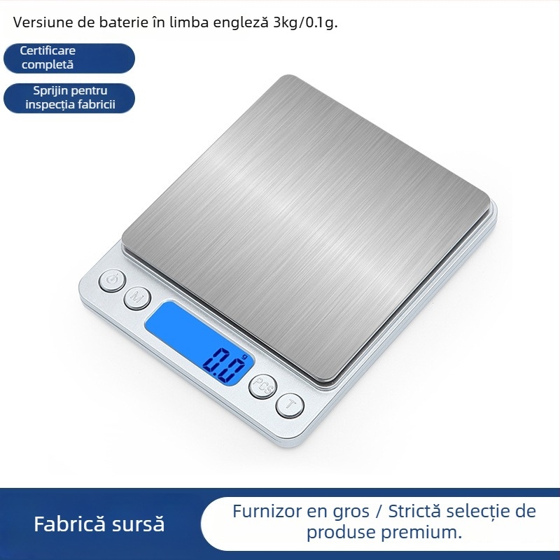 Cântar electronic 0,01 g, dual-use bucătărie/bijuterii, mini, DH-I200, intervale 3 kg/0,1 g și 500 g/0,01 g, alimentare 2 baterii AAA