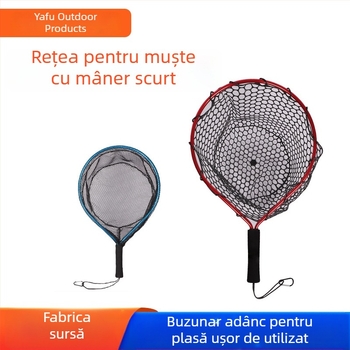 Plasă portabilă de pescuit din silicon cu mâner scurt pentru pescuit în pârâu; mini plasă de mână cu cadru din aliaj de aluminiu; diametrul deschiderii plasei 55 mm; ochiuri groase; nu se poate plia.