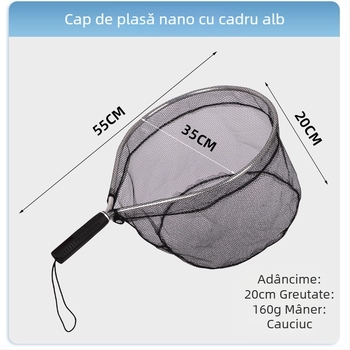 Plasă portabilă de pescuit din silicon cu mâner scurt pentru pescuit în pârâu; mini plasă de mână cu cadru din aliaj de aluminiu; diametrul deschiderii plasei 55 mm; ochiuri groase; nu se poate plia.