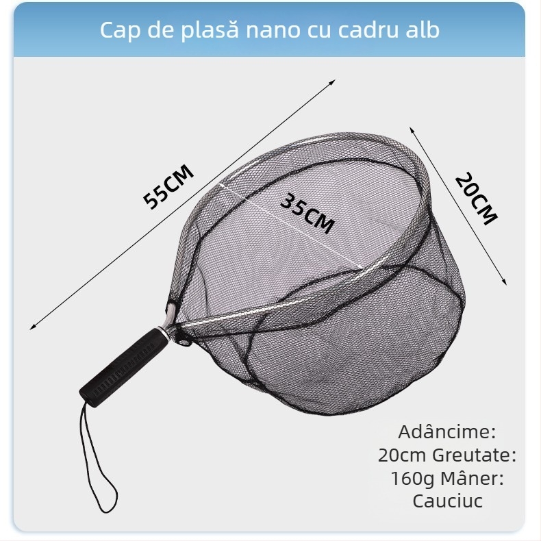 Plasă portabilă de pescuit din silicon cu mâner scurt pentru pescuit în pârâu; mini plasă de mână cu cadru din aliaj de aluminiu; diametrul deschiderii plasei 55 mm; ochiuri groase; nu se poate plia.