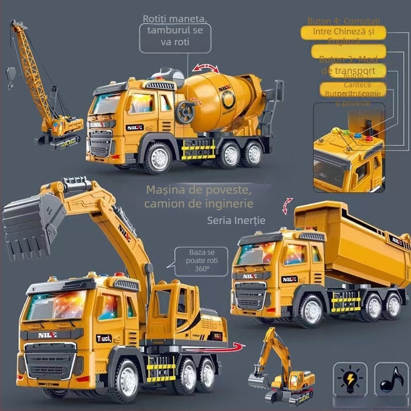 Story Machine vehicul educațional de inginerie, jucărie cu lumini și muzică, alimentat cu baterii, din plastic