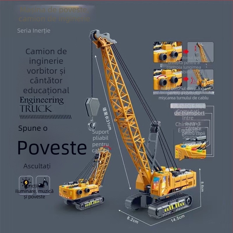 Story Machine vehicul educațional de inginerie, jucărie cu lumini și muzică, alimentat cu baterii, din plastic