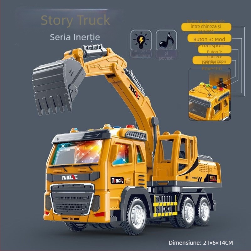 Story Machine vehicul educațional de inginerie, jucărie cu lumini și muzică, alimentat cu baterii, din plastic