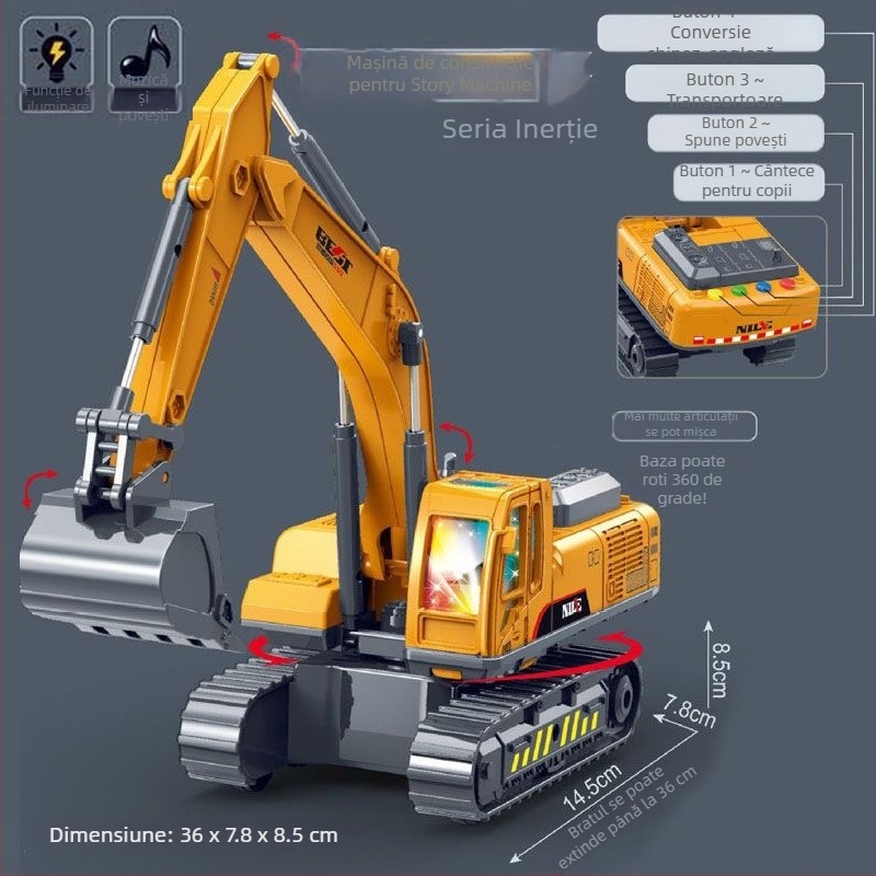 Story Machine vehicul educațional de inginerie, jucărie cu lumini și muzică, alimentat cu baterii, din plastic