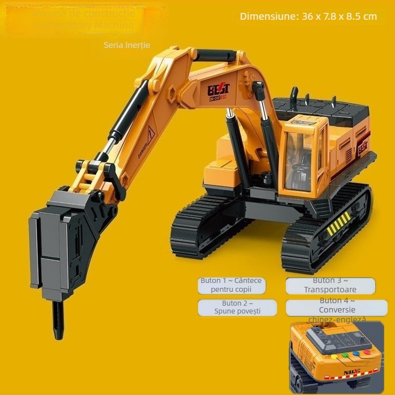 Story Machine vehicul educațional de inginerie, jucărie cu lumini și muzică, alimentat cu baterii, din plastic