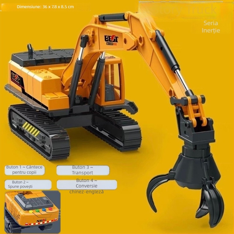 Story Machine vehicul educațional de inginerie, jucărie cu lumini și muzică, alimentat cu baterii, din plastic