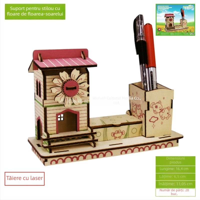 Quadruple puzzle 3D din lemn pentru copii 7–14 ani, ambalaj într-o pungă plasă