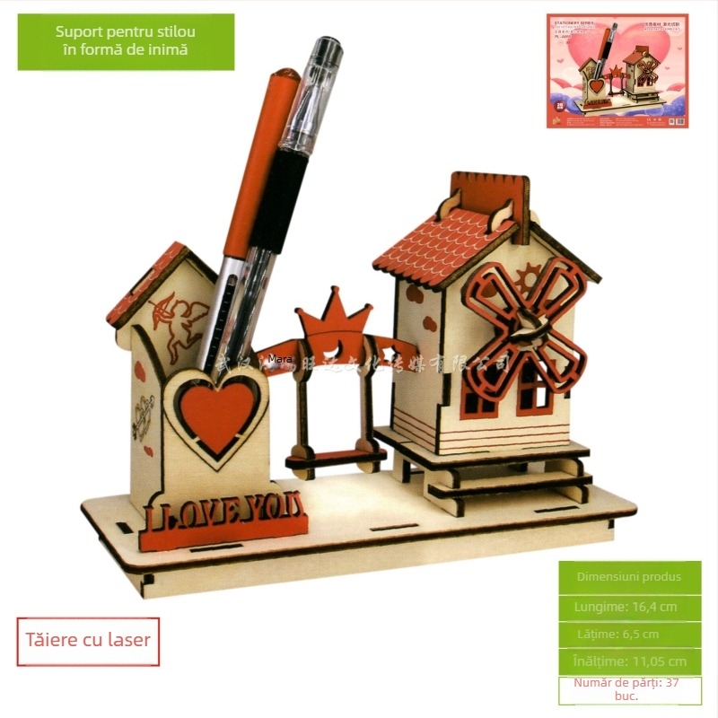 Quadruple puzzle 3D din lemn pentru copii 7–14 ani, ambalaj într-o pungă plasă