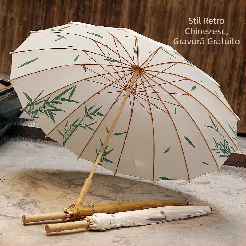 Umbrelă cu mâner lung, în stil retro-literar de artă, design clasic; țesătură Impact, densitate 170T; brațe și tijă din aliaj; greutate 502 g