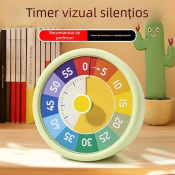 Ceas de clasă pentru copii cu cronometru vizual — ceas rotund din plastic, afișaj analog-digital