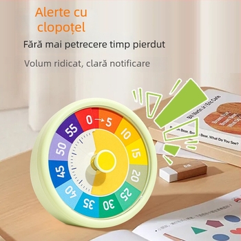 Ceas de clasă pentru copii cu cronometru vizual — ceas rotund din plastic, afișaj analog-digital