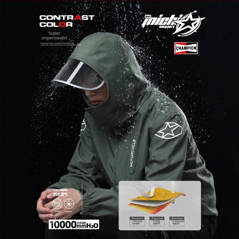 Beimei costum de ploaie pentru motocicletă, impermeabil, split, logo imprimat, țesătură Pongee, strat PVC, adult, 1 persoană