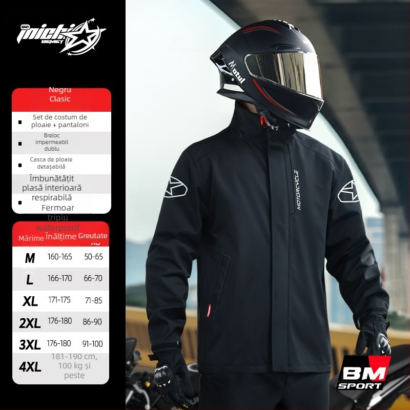 Beimei costum de ploaie pentru motocicletă, impermeabil, split, logo imprimat, țesătură Pongee, strat PVC, adult, 1 persoană