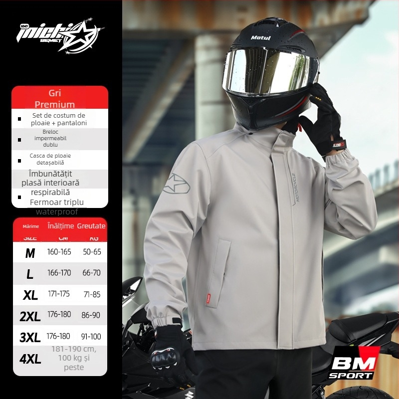 Beimei costum de ploaie pentru motocicletă, impermeabil, split, logo imprimat, țesătură Pongee, strat PVC, adult, 1 persoană