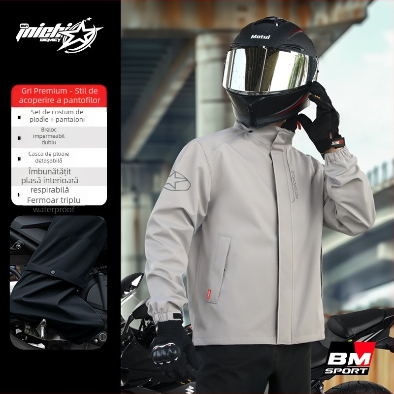 Beimei costum de ploaie pentru motocicletă, impermeabil, split, logo imprimat, țesătură Pongee, strat PVC, adult, 1 persoană