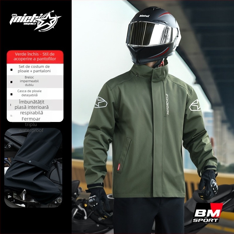 Beimei costum de ploaie pentru motocicletă, impermeabil, split, logo imprimat, țesătură Pongee, strat PVC, adult, 1 persoană