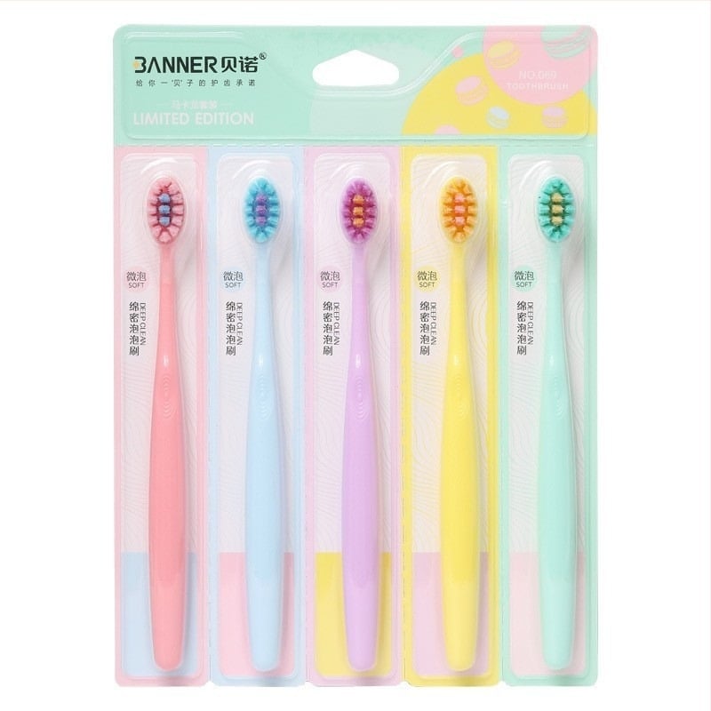 Perie de dinți manuală cu cap lat și peri moi, set de 5 bucăți, model 063