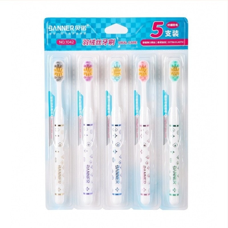 Perie de dinți manuală cu cap lat și peri moi, set de 5 bucăți, model 063