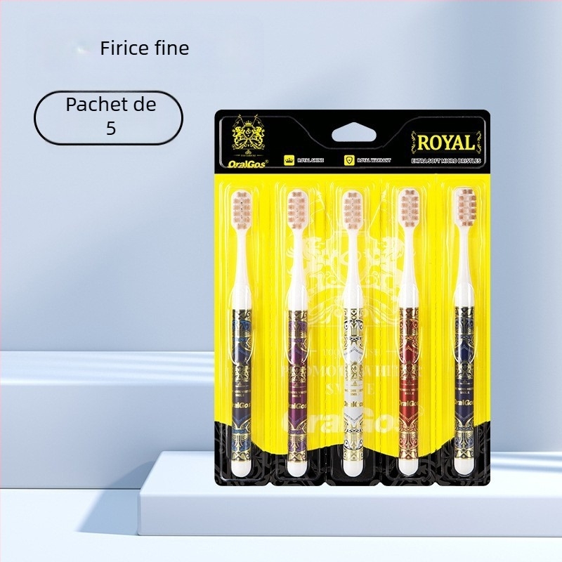 Perie de dinți manuală cu cap lat și peri moi, set de 5 bucăți, model 063