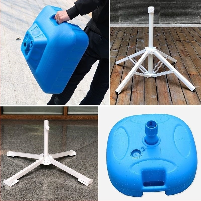 Bază de umbrelă cu arc și găleată din plastic, suport de umbrelă cu patru colțuri pentru exterior, stil clasic; țesătură parasol: fibră întărită + polietilenă, densitate 170t; brațe și tijă din aliaj