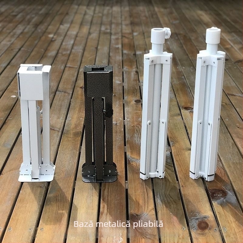 Bază de umbrelă cu arc și găleată din plastic, suport de umbrelă cu patru colțuri pentru exterior, stil clasic; țesătură parasol: fibră întărită + polietilenă, densitate 170t; brațe și tijă din aliaj