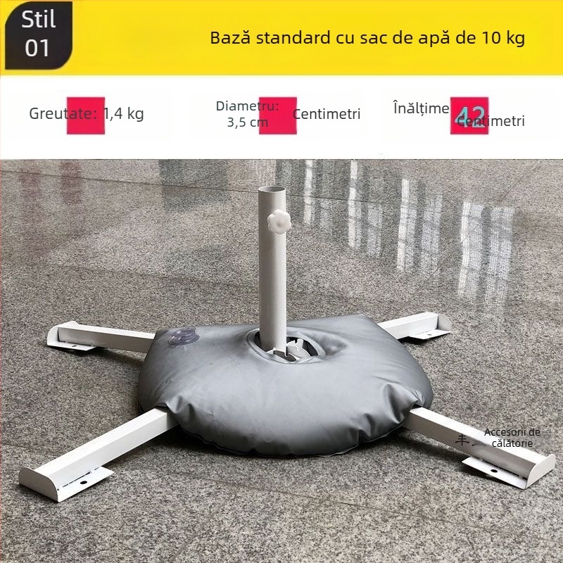 Bază de umbrelă cu arc și găleată din plastic, suport de umbrelă cu patru colțuri pentru exterior, stil clasic; țesătură parasol: fibră întărită + polietilenă, densitate 170t; brațe și tijă din aliaj