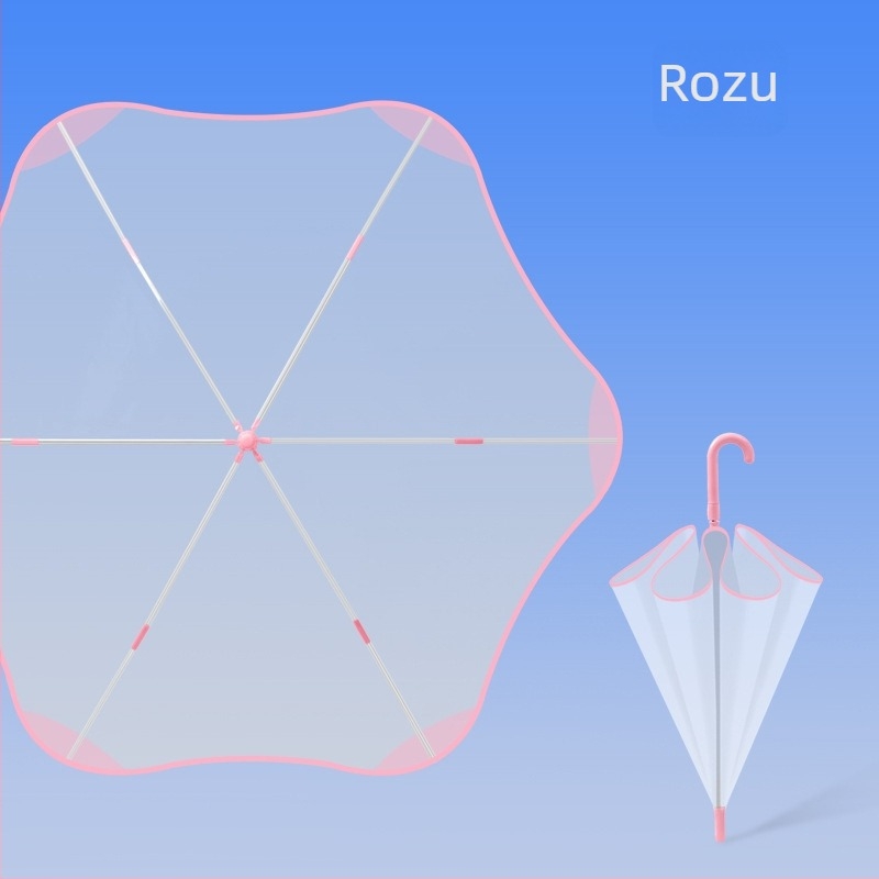 Umbrelă transparentă pentru copii, stil desen animat, cadrul cu 6 arce din fibră, mâner din plastic, închidere automată, personalizare logo