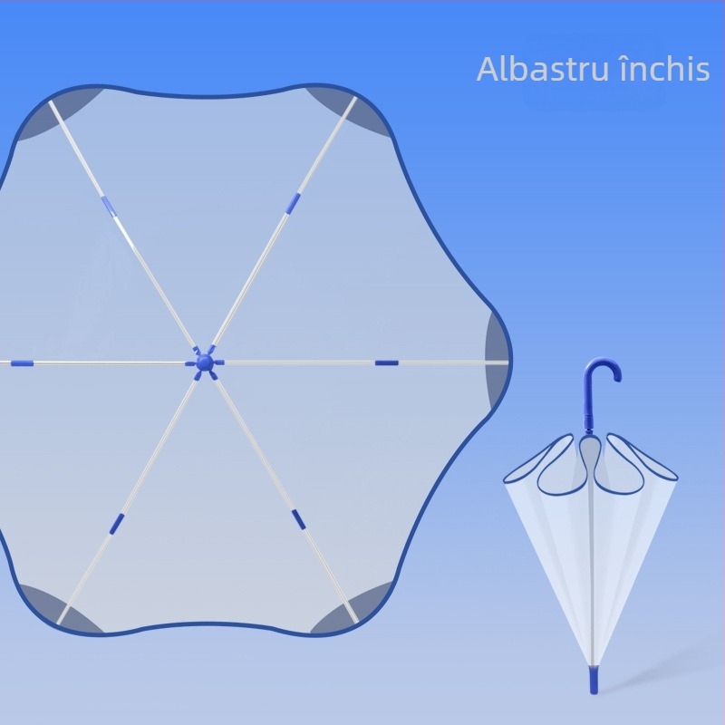 Umbrelă transparentă pentru copii, stil desen animat, cadrul cu 6 arce din fibră, mâner din plastic, închidere automată, personalizare logo