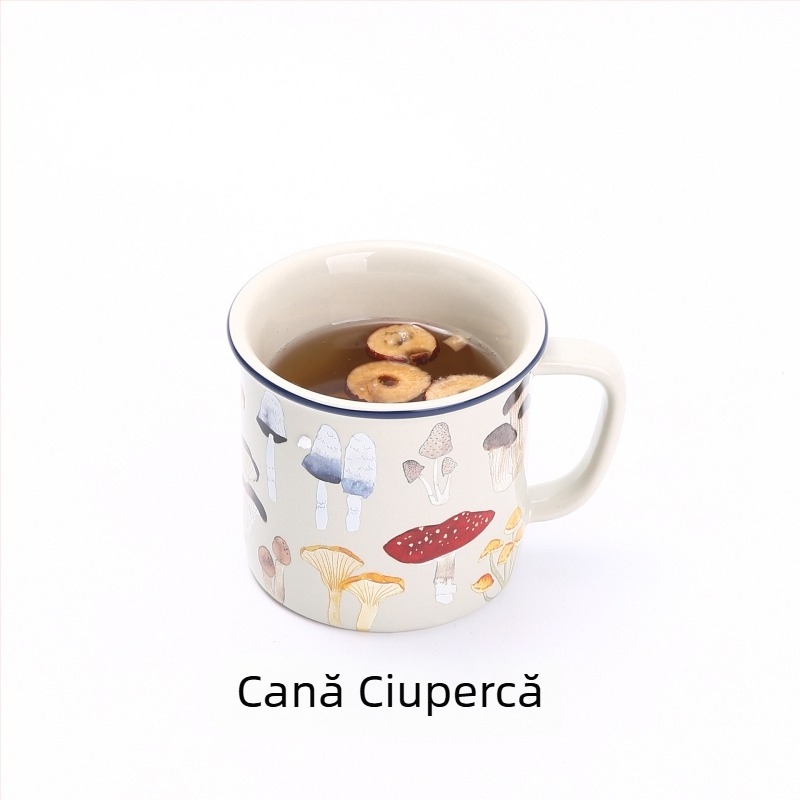 Cană de cafea emailată, cilindrică, cu mâner, imprimare logo, stil modern minimalist, compatibilă cu microunde