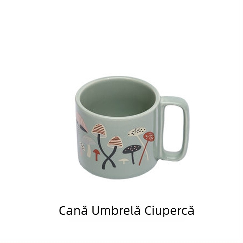 Cană de cafea emailată, cilindrică, cu mâner, imprimare logo, stil modern minimalist, compatibilă cu microunde