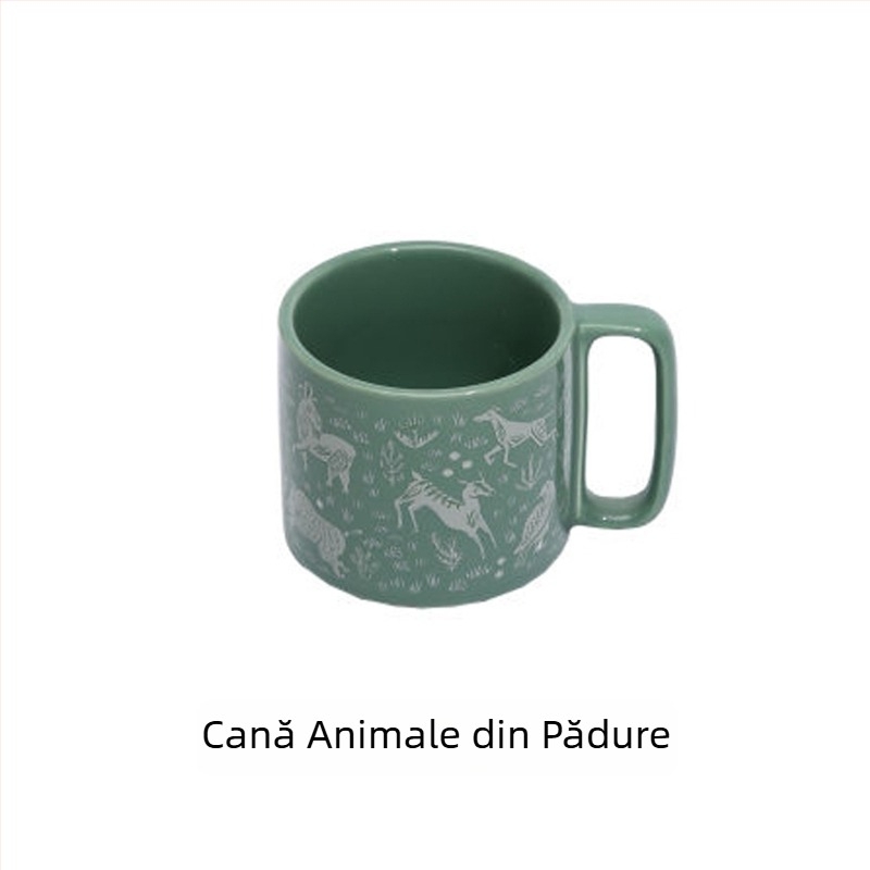 Cană de cafea emailată, cilindrică, cu mâner, imprimare logo, stil modern minimalist, compatibilă cu microunde