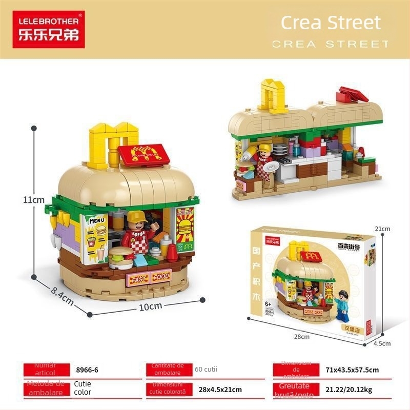 Lele Brothers Street View serie blocuri educaționale de construit, plastic ABS, piese mici, 100–200 bucăți, greutate netă 0,6 kg, pentru copii 7–14 ani