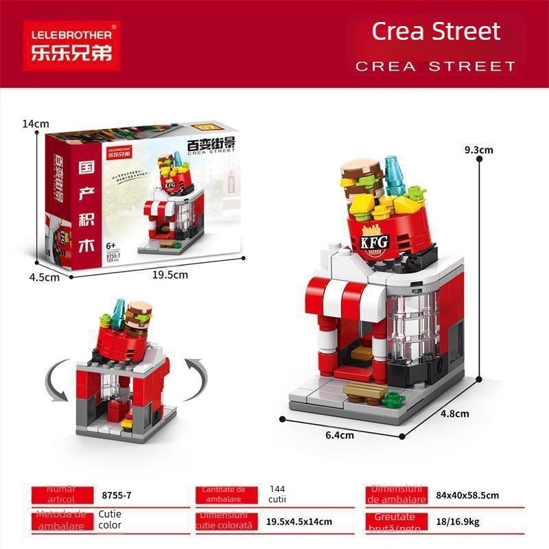 Lele Brothers Street View serie blocuri educaționale de construit, plastic ABS, piese mici, 100–200 bucăți, greutate netă 0,6 kg, pentru copii 7–14 ani