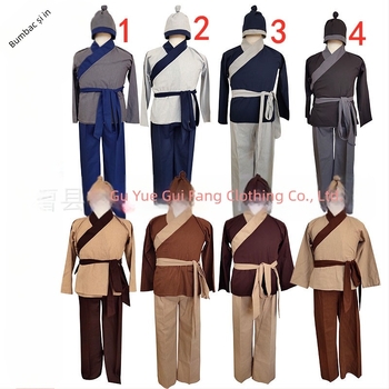 Costum Hanfu pentru personal de servire, destinat producțiilor de teatru și film, din amestec bumbac-len