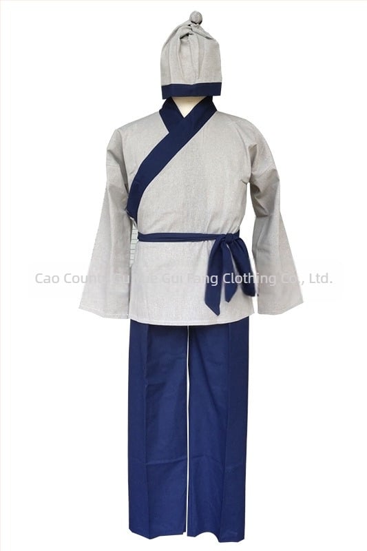 Costum Hanfu pentru personal de servire, destinat producțiilor de teatru și film, din amestec bumbac-len