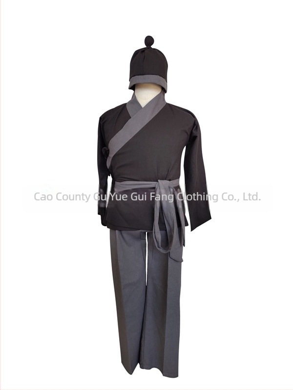 Costum Hanfu pentru personal de servire, destinat producțiilor de teatru și film, din amestec bumbac-len