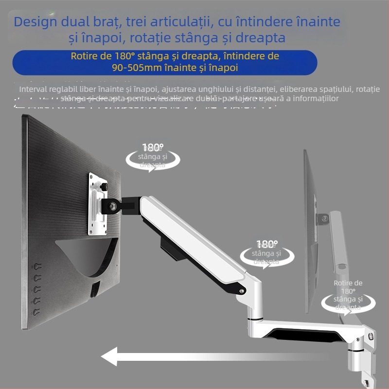Braț universal pentru monitor, montat pe perete, extensie telescopică, capacitate 5–10 kg