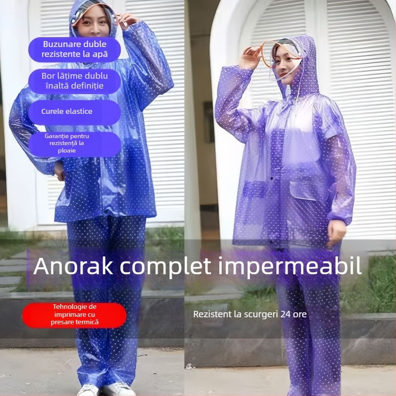Set de palton și pantaloni de ploaie PVC, cusături cu adeziv PVC, material gros, 700 g, pentru o singură persoană