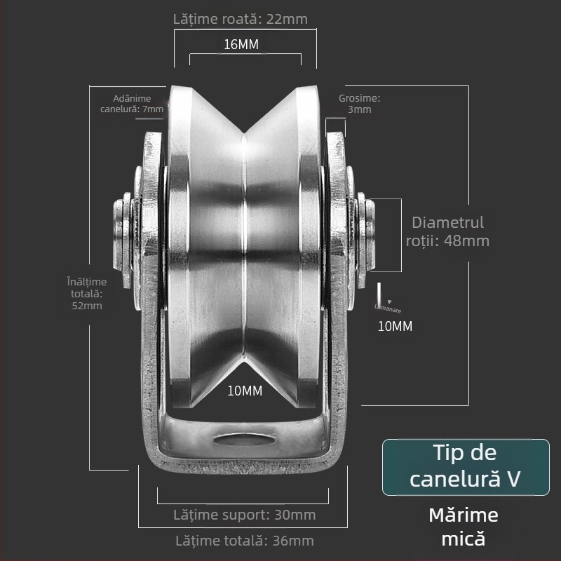 Rulment din oțel inoxidabil 304, roată cu rulmenți fixă pentru ușă glisantă, tip V HU, pe șină de ridicare