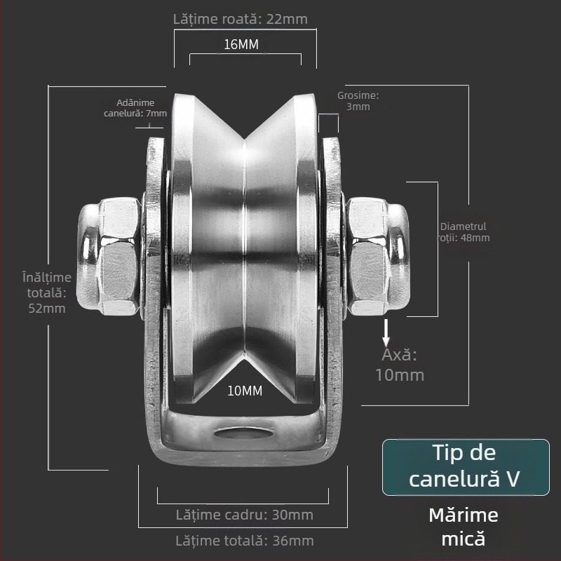 Rulment din oțel inoxidabil 304, roată cu rulmenți fixă pentru ușă glisantă, tip V HU, pe șină de ridicare