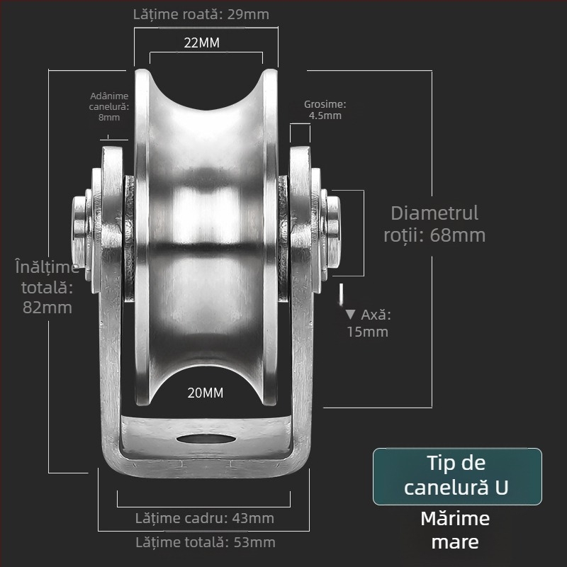 Rulment din oțel inoxidabil 304, roată cu rulmenți fixă pentru ușă glisantă, tip V HU, pe șină de ridicare