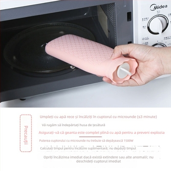 Sticlă din silicon pentru apă fierbinte, cu umplere, autoîncălzire, rezistentă la explozie, utilizare duală cald/rece, portabilă cu husă pluș