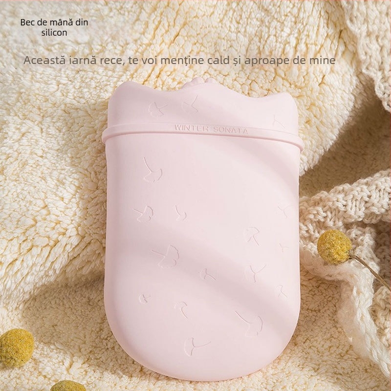 Sticlă din silicon pentru apă fierbinte, cu umplere, autoîncălzire, rezistentă la explozie, utilizare duală cald/rece, portabilă cu husă pluș