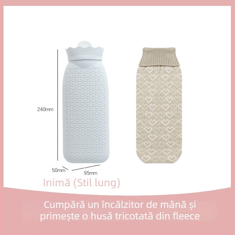 Sticlă din silicon pentru apă fierbinte, cu umplere, autoîncălzire, rezistentă la explozie, utilizare duală cald/rece, portabilă cu husă pluș