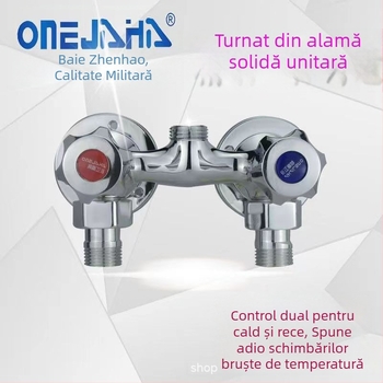 Robinet de duș cu corp din cupru integral, control dual, montaj pe perete, model 100022, stil modern minimalist