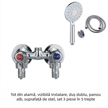 Robinet de duș cu corp din cupru integral, control dual, montaj pe perete, model 100022, stil modern minimalist