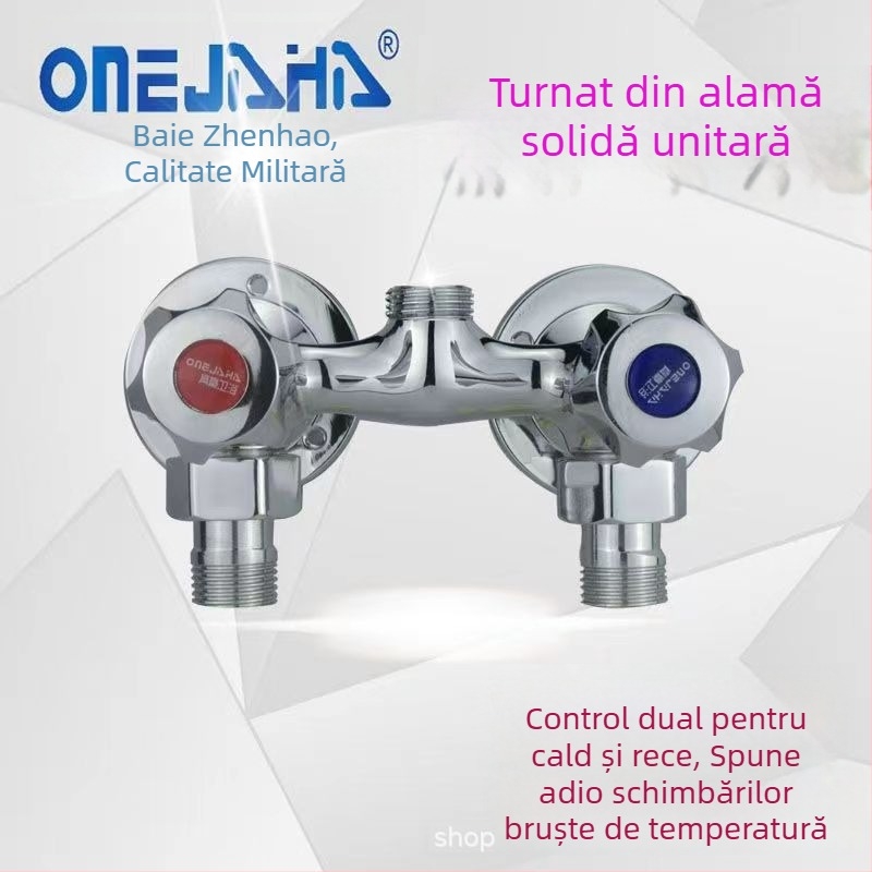Robinet de duș cu corp din cupru integral, control dual, montaj pe perete, model 100022, stil modern minimalist