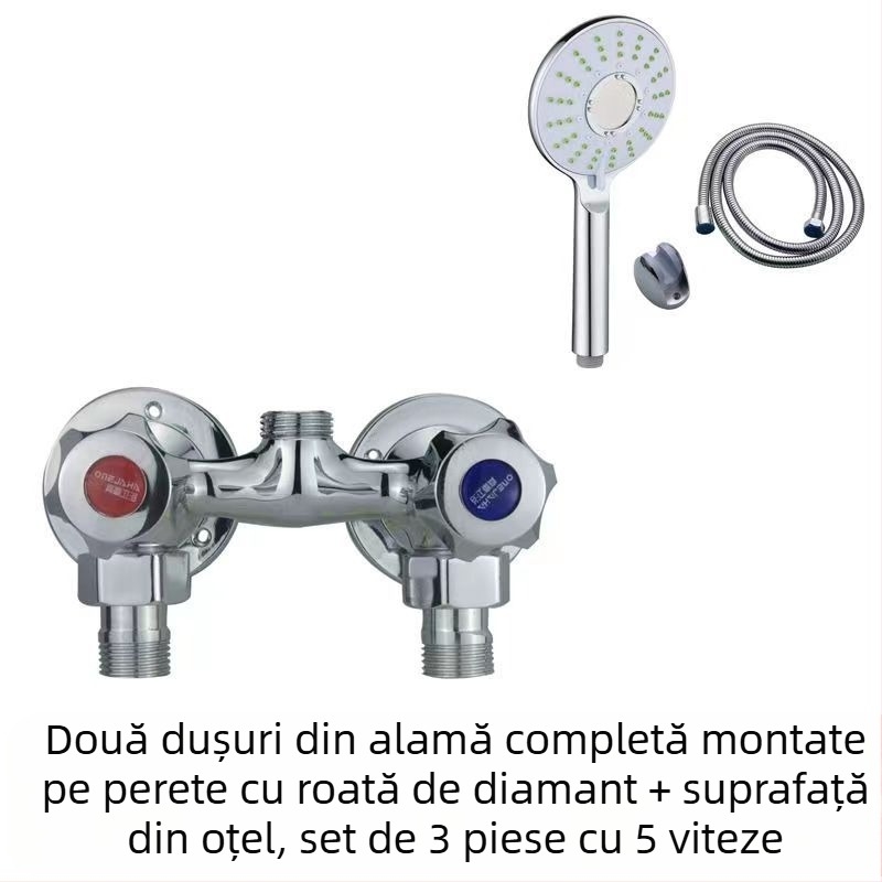 Robinet de duș cu corp din cupru integral, control dual, montaj pe perete, model 100022, stil modern minimalist