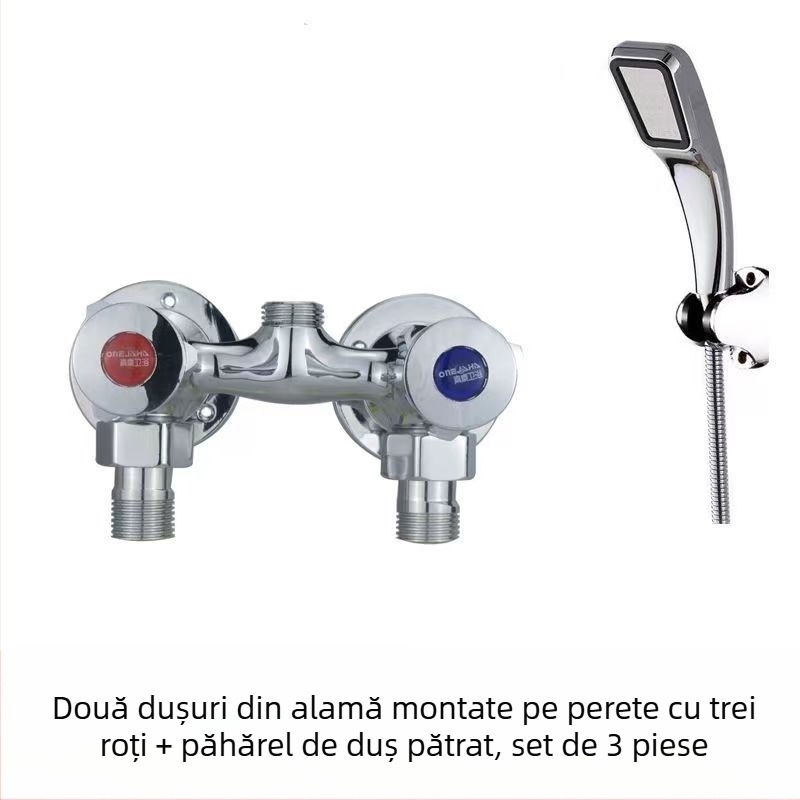 Robinet de duș cu corp din cupru integral, control dual, montaj pe perete, model 100022, stil modern minimalist