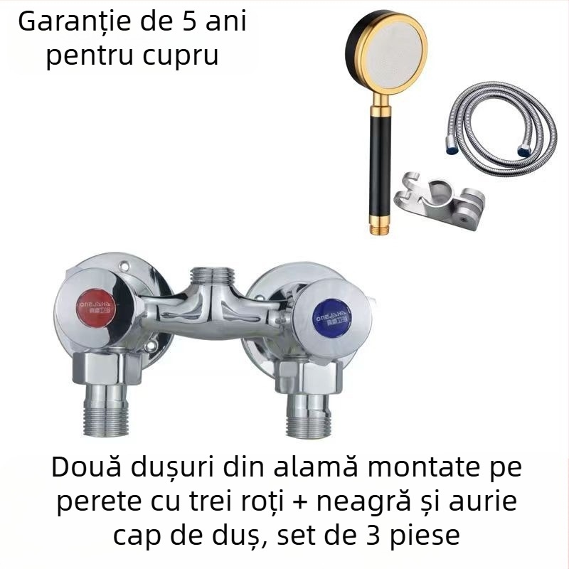 Robinet de duș cu corp din cupru integral, control dual, montaj pe perete, model 100022, stil modern minimalist